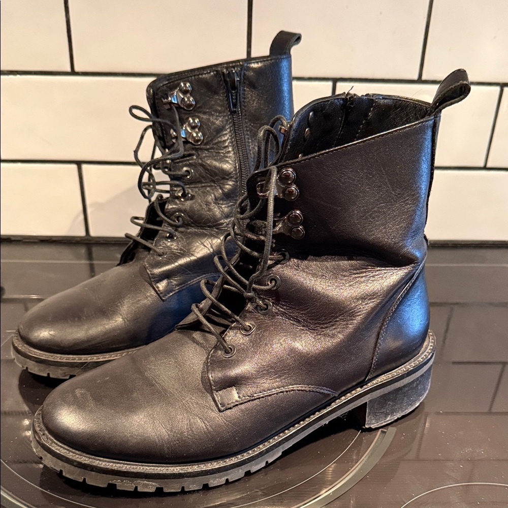 Black Leather Women’s Combat Boots- Made in Italy